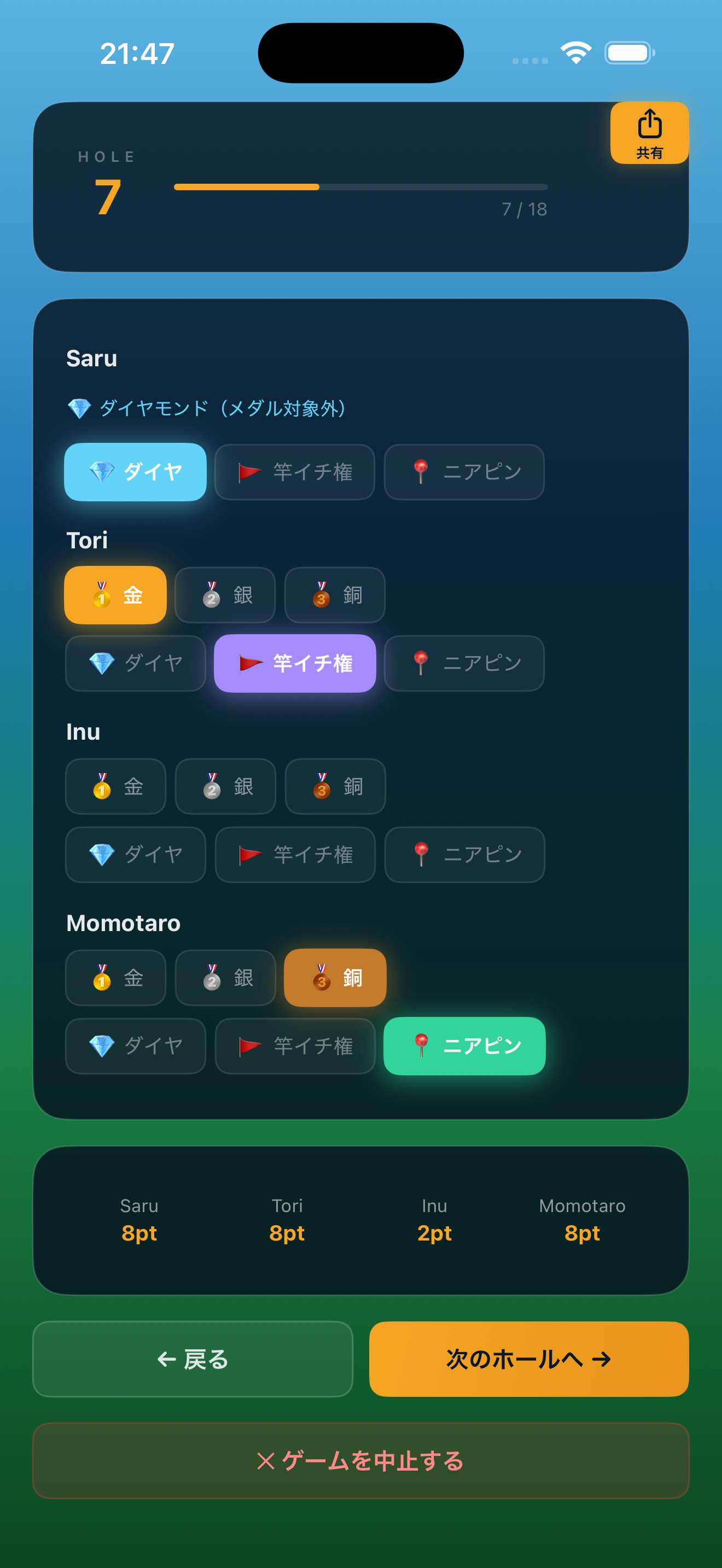 特殊オプション選択画面